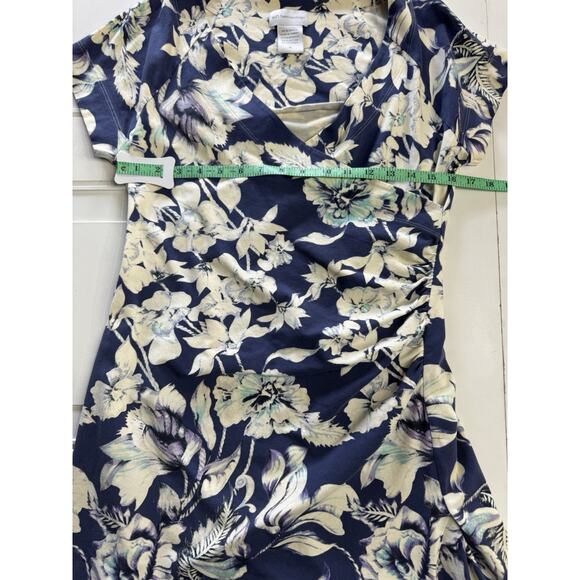 Soft Surroundings Blue White Floral Faux Wrap Dress Medium Cap Sleeve Ruched - Picture 4 of 7